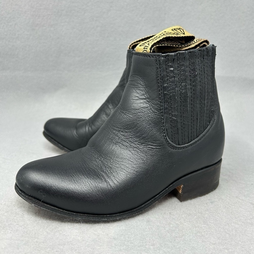 White Diamonds Black Leather Cowboy Boots, Boys Size US 13/Mx 18